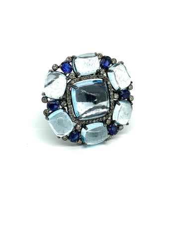 Aquamarine Sapphire and Diamond Statement Ring