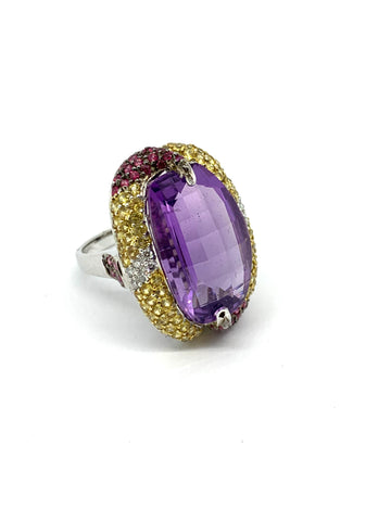 Amethyst ,Yellow Sapphire ,Ruby and Diamond Ring