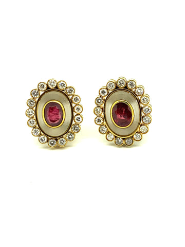 Ruby ,Diamond and Frosted Crystal Earrings