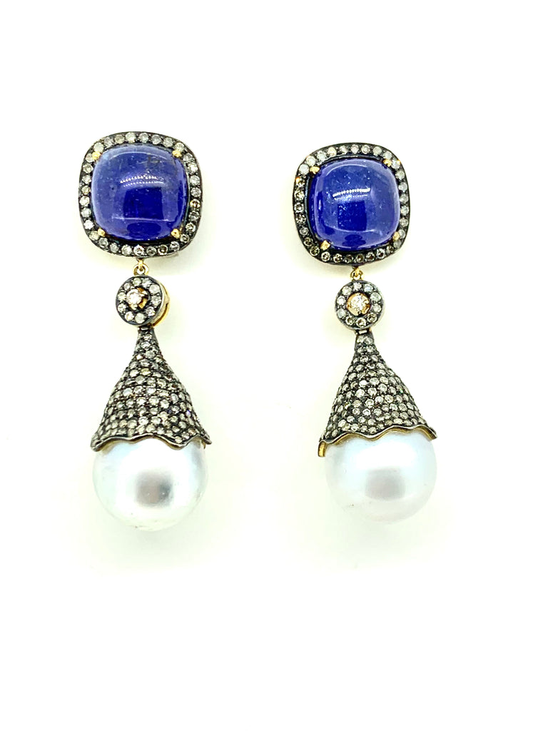 Tanzanite Diamond and South Sea Pearl Earrings