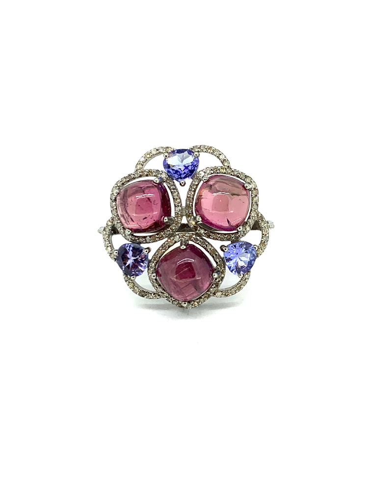 Pink Tourmaline Tanzanite and Diamond Ring