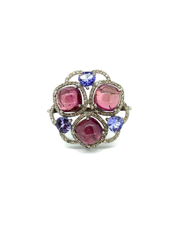 Pink Tourmaline Tanzanite and Diamond Ring
