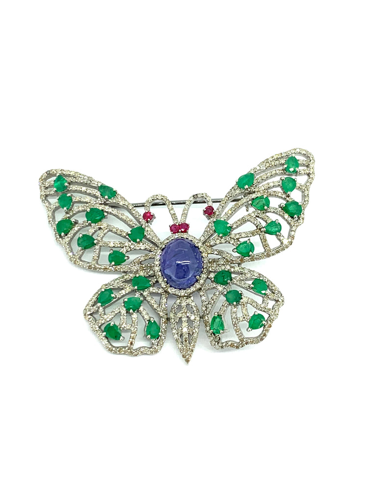 Tanzanite Emerald Ruby and diamond Butterfly Pin / Pendant