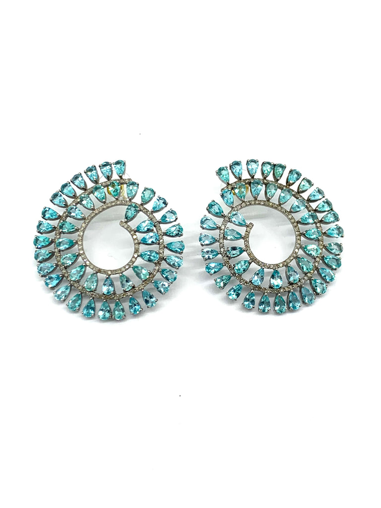 Apatite and Diamond Circular Earrings