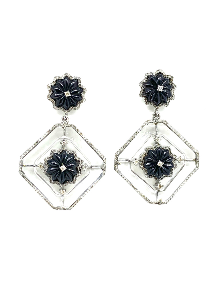 Crystal Onyx and Diamond Earrings