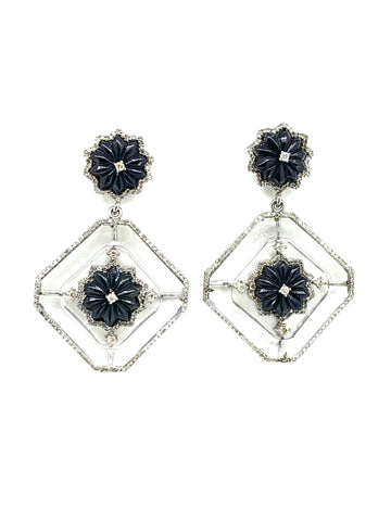 Crystal Onyx and Diamond Earrings