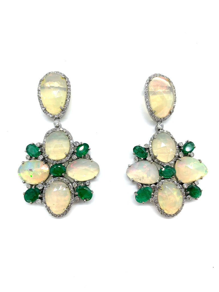Opal Emerald and Diamond Earrings