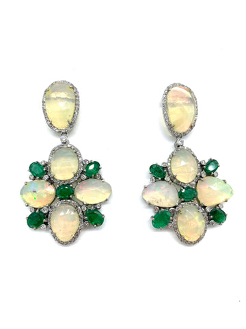 Opal Emerald and Diamond Earrings