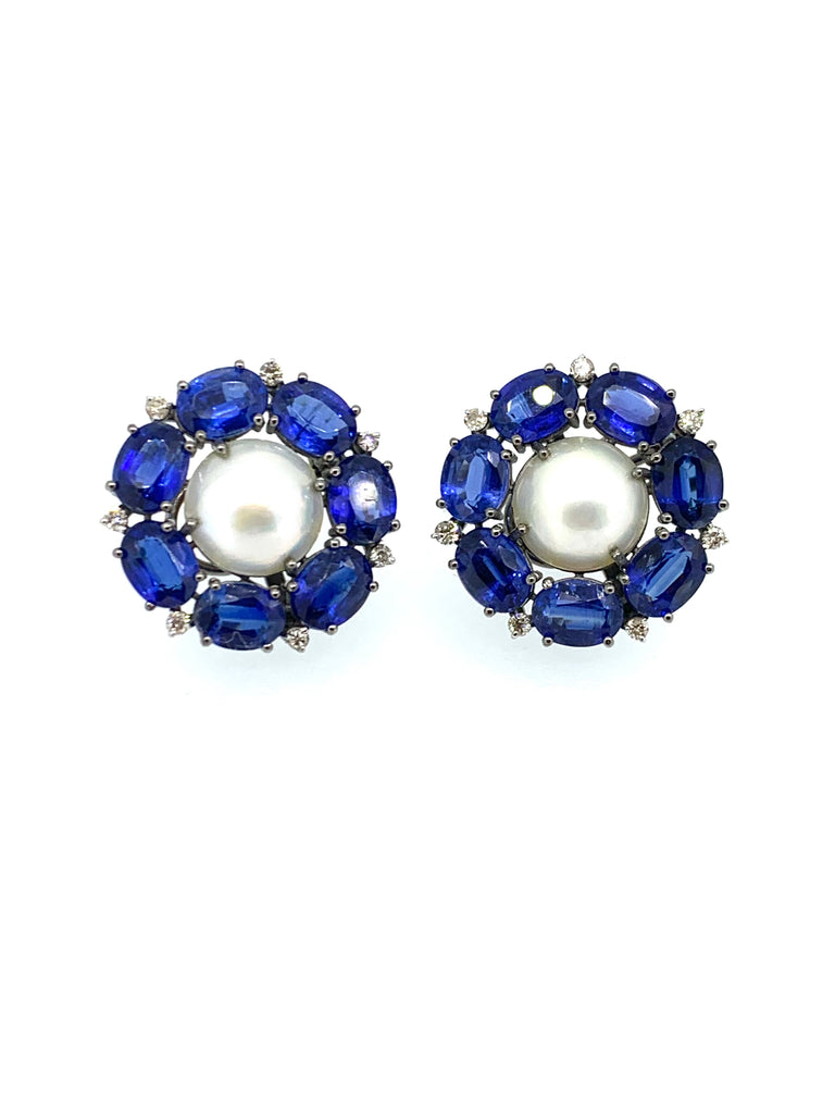 Kyanite Diamond and Mabe Pearl Earring