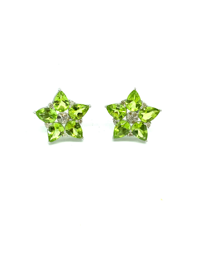 Peridot and Diamond Star Earrings