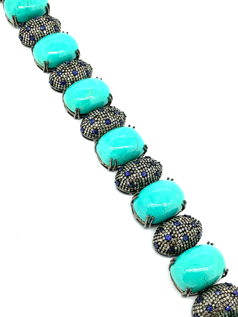 Turquoise Diamond and Sapphire Bracelet