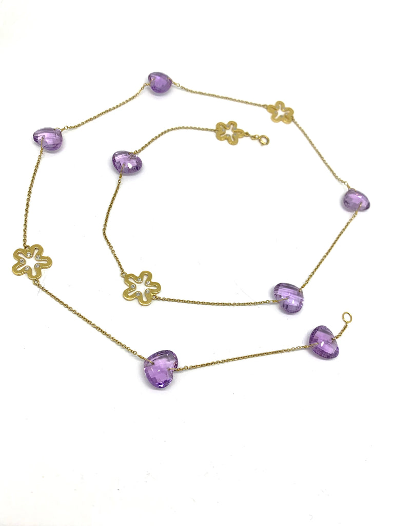 Heart shaped Amethyst and Flower Necklace