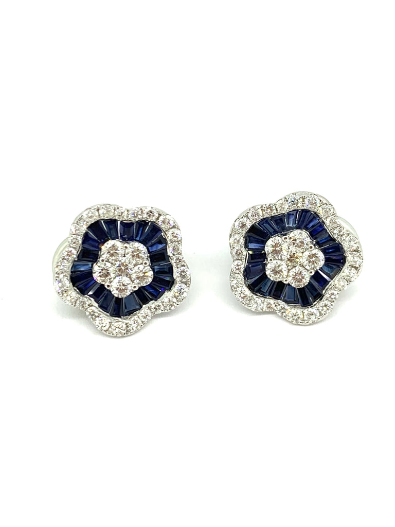 Sapphire and Diamond Flower Earrings