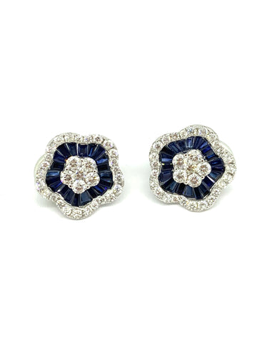 Sapphire and Diamond Flower Earrings