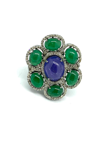 Tanzanite Emerald and Diamond Ring