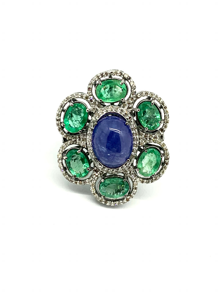 Tanzanite Emerald and Diamond Ring