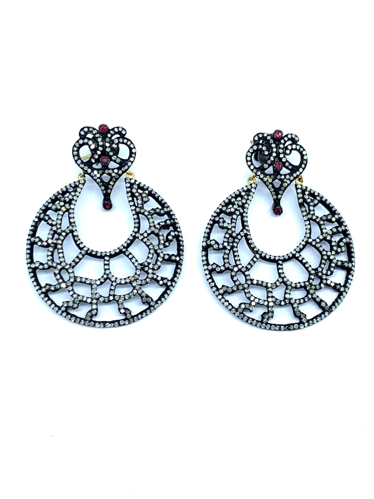 Diamond and Ruby Door Knocker Earrings