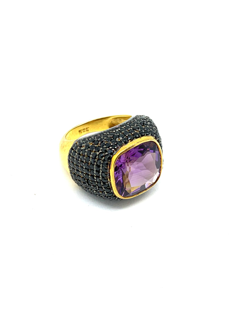 Amethyst and Black Spinel Ring