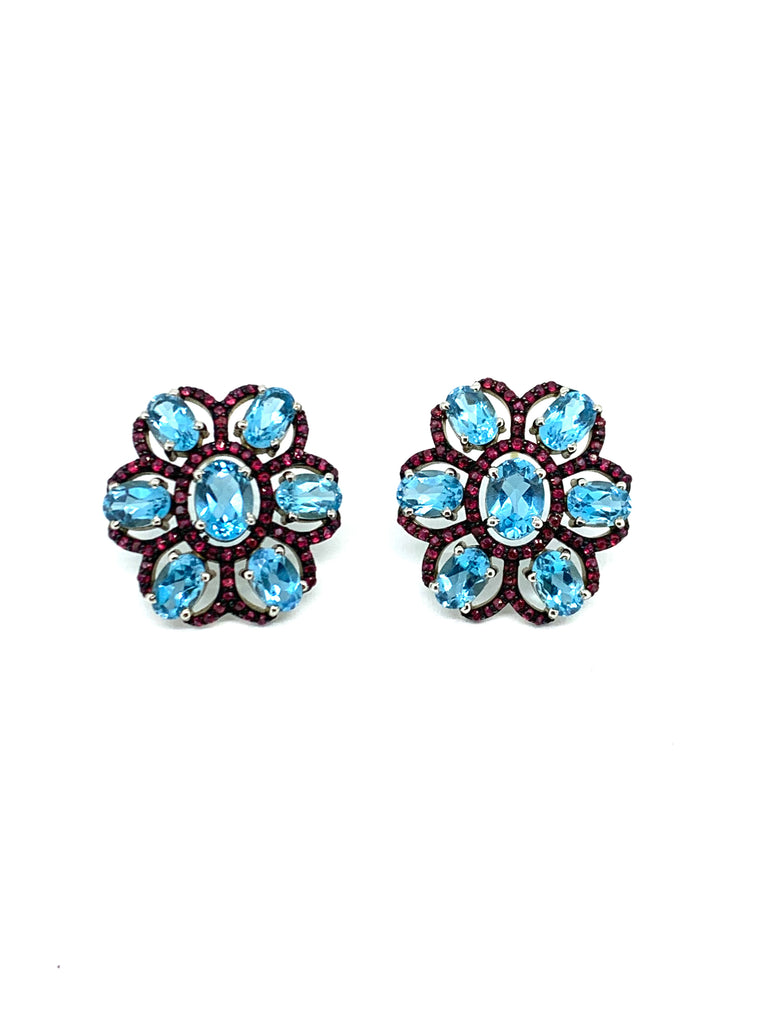 Blue Topaz and Ruby Earrings