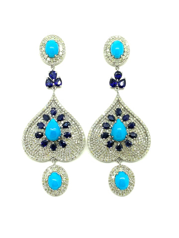 Turquoise Sapphire and Diamond Statement Earrings