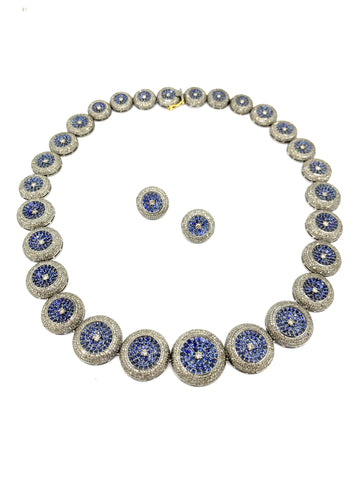 Sapphire and Diamond Necklace and Earring Set