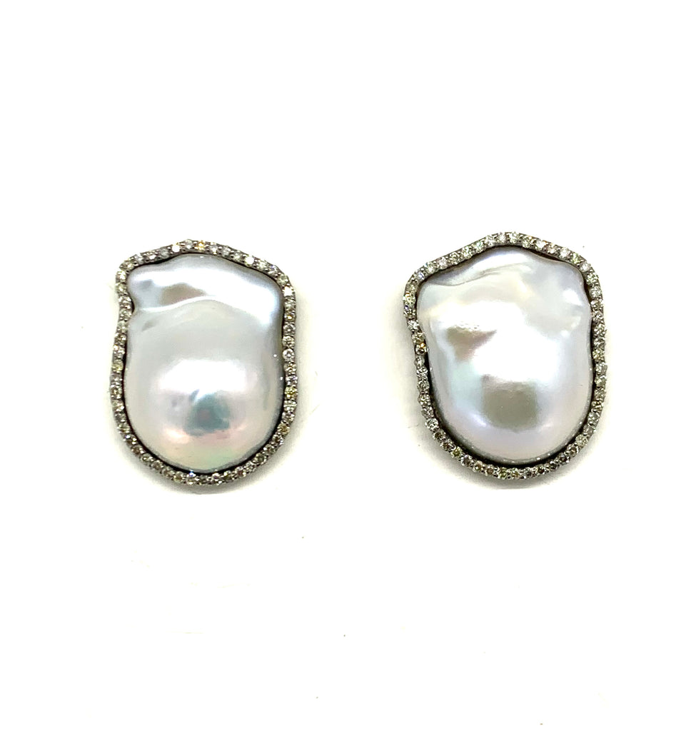 Baroque Pearl and Diamond Earrings
