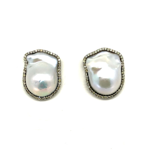 Baroque Pearl and Diamond Earrings