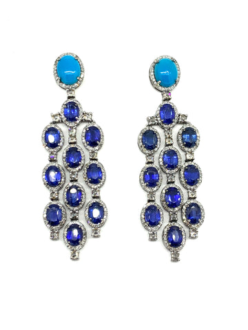 Kyanite Turquoise and Diamond Earrings