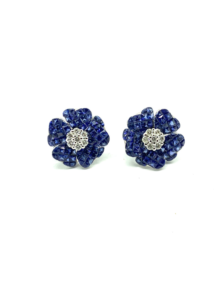 Sapphire and Diamond Flower Earrings