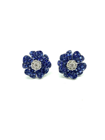 Sapphire and Diamond Flower Earrings