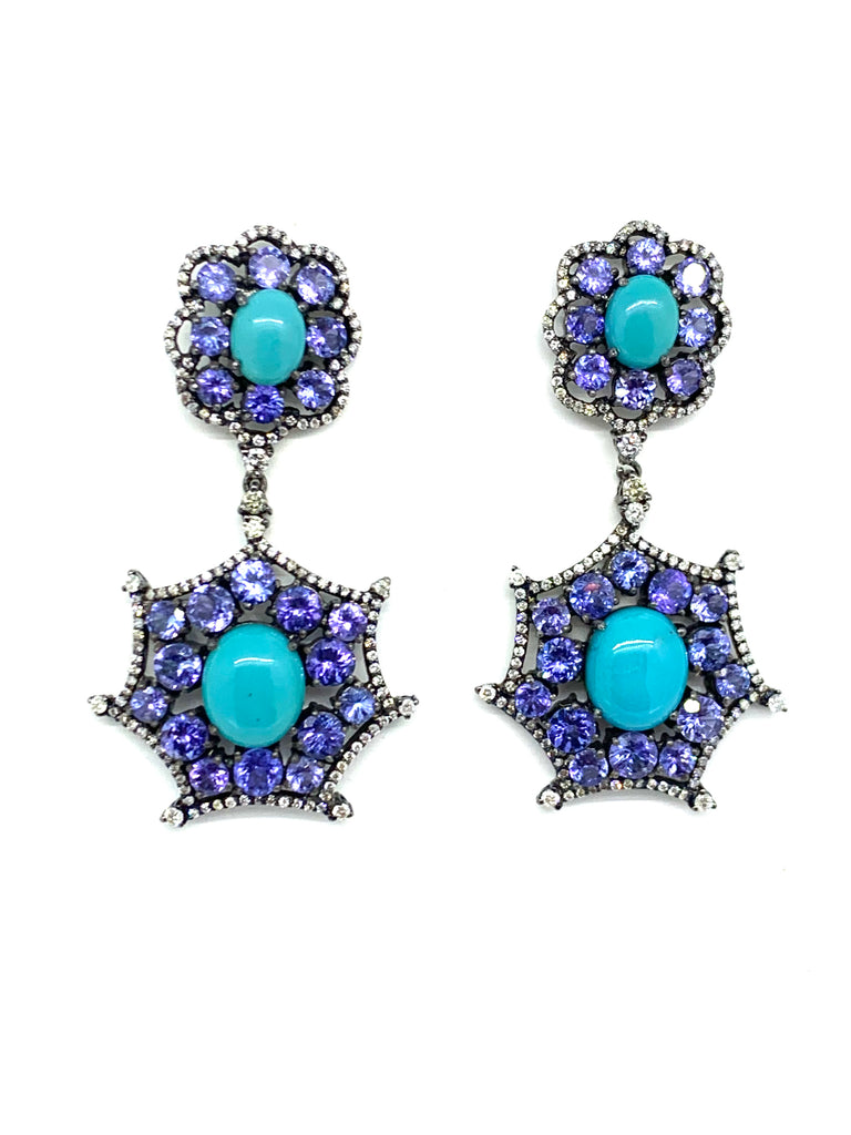 Turquoise Tanzanite and Diamond Earrings
