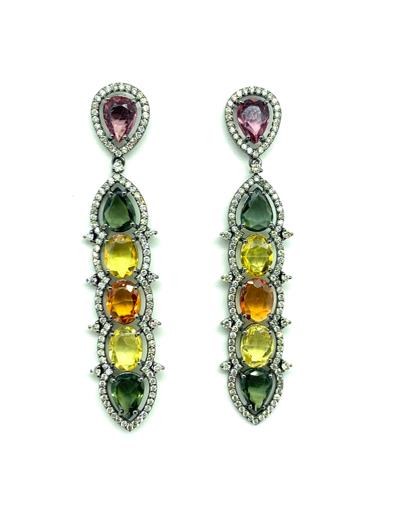 Multicolor Sapphire and Diamond Earrings