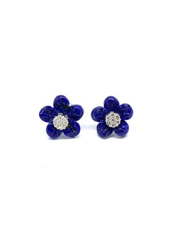 Diamond insert Lapis Flower Earrings