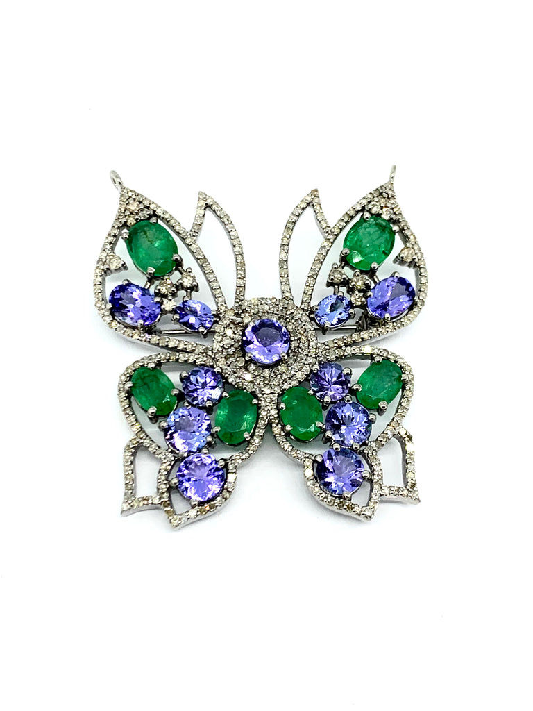 Emerald ,Tanzanite and Diamond Butterfly Pin