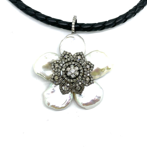 Diamond Baroque Pearl Flower Pendant