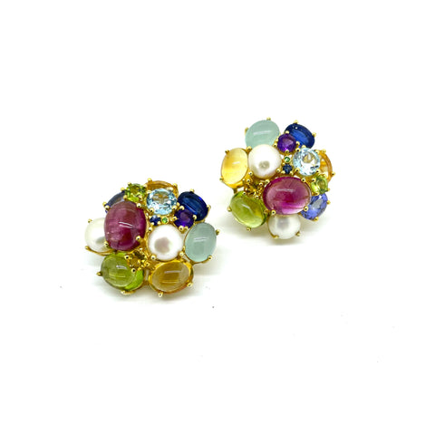 Pink Tourmaline, Peridot, Citrine, Kyanite, Aquamarine, and Amethyst Earrings
