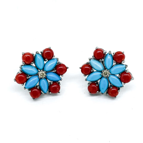 Turquoise,coral and diamond Earrings