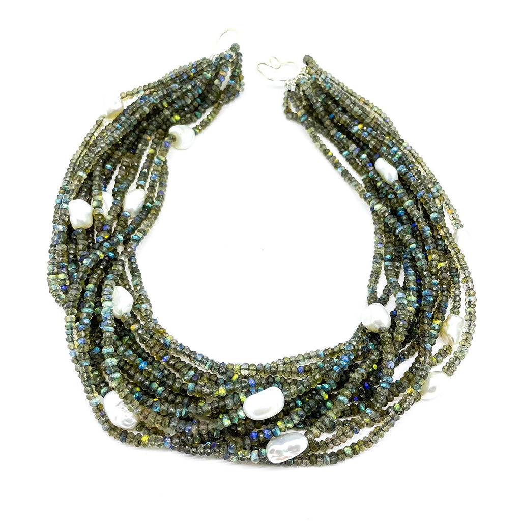 Labradorite and baroque pearl necklace