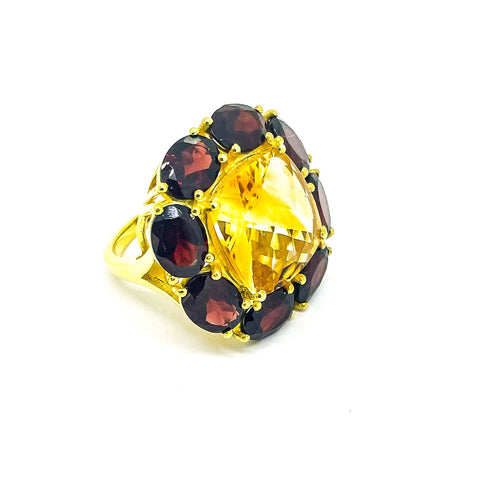 Citrine And Garnet Candy Ring