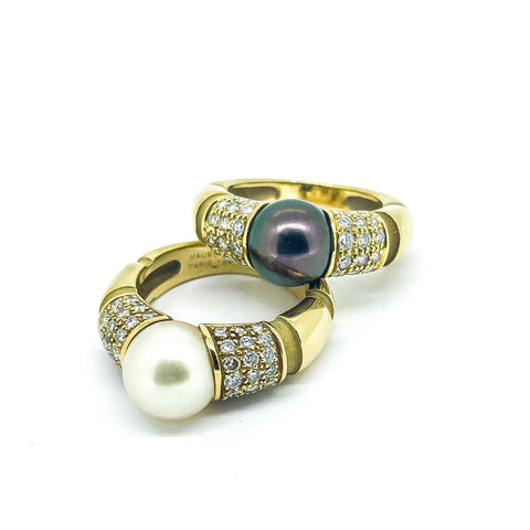 A pair of vintage Mauboussin Paris Diamond and Pearl Rings