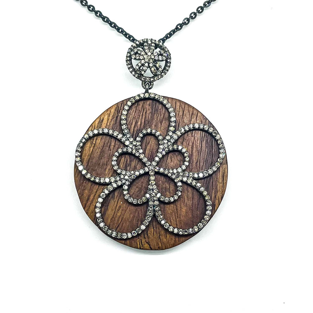 Diamond and Wood Flower pendant