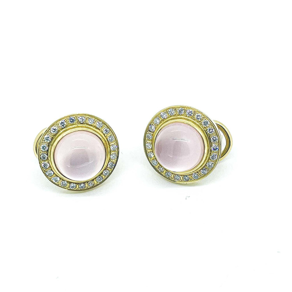 Cabochon Rose Quarts and diamond Earrings
