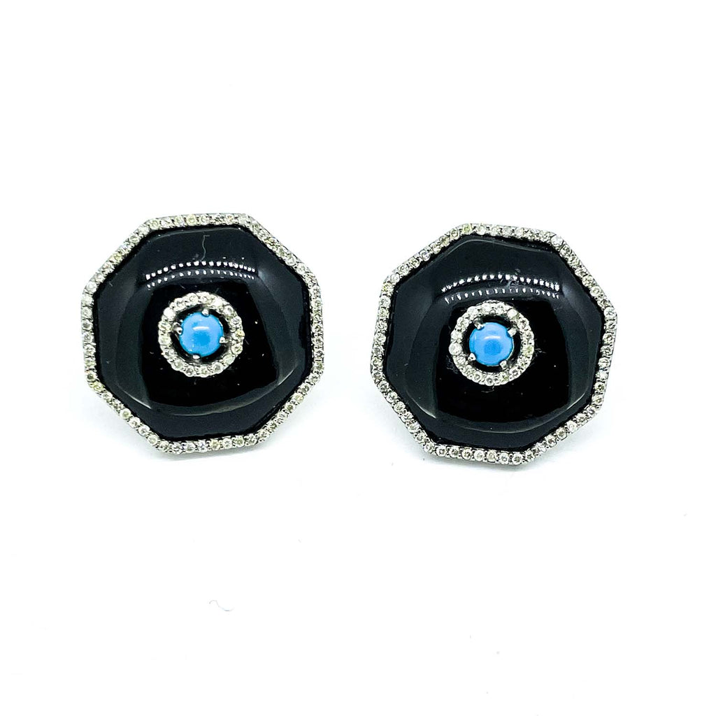 Black Onyx Diamond And Turquoise Earrings