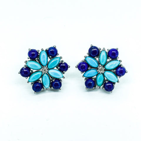 Lapis Lazuli ,Turquoise and diamond Earrings