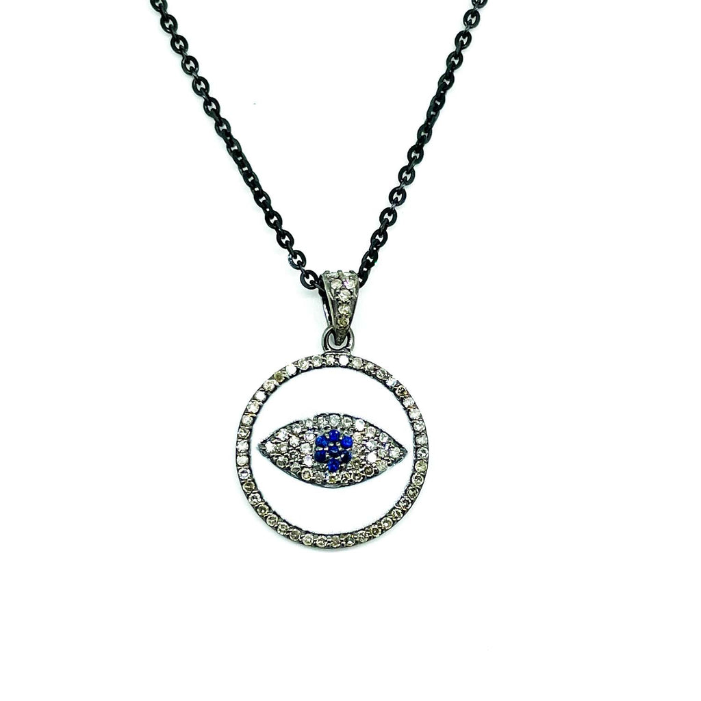 Diamond , Sapphire and (White )Enamel Evil Eye  Pendant