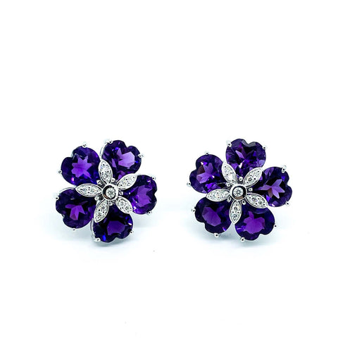 Ameythist And Diamond Heart Earrings With Diamonds
