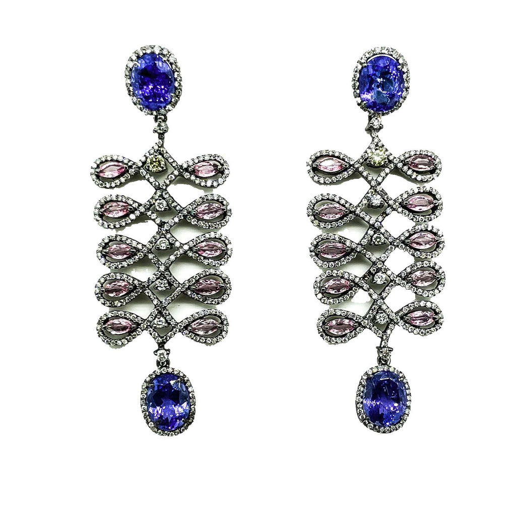 Tanzanite , pink Sapphire and Diamond Earrings