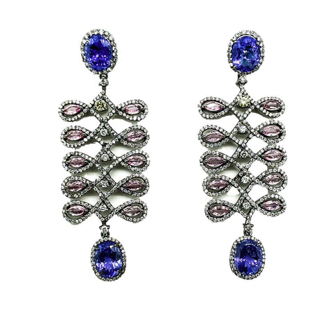 Tanzanite , pink Sapphire and Diamond Earrings