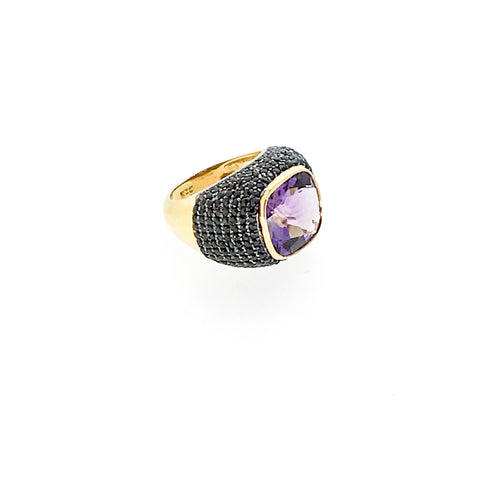 Black Spinel and Amethyst Gemstone Ring