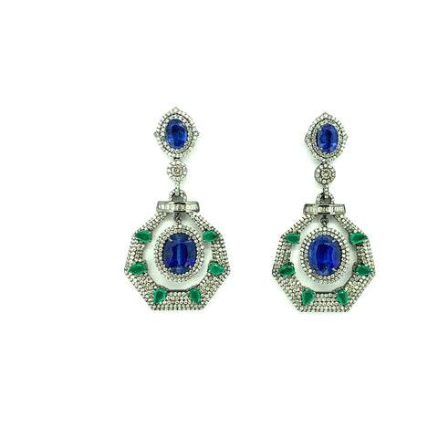 Tanzanite Emerald and Diamond Earrings